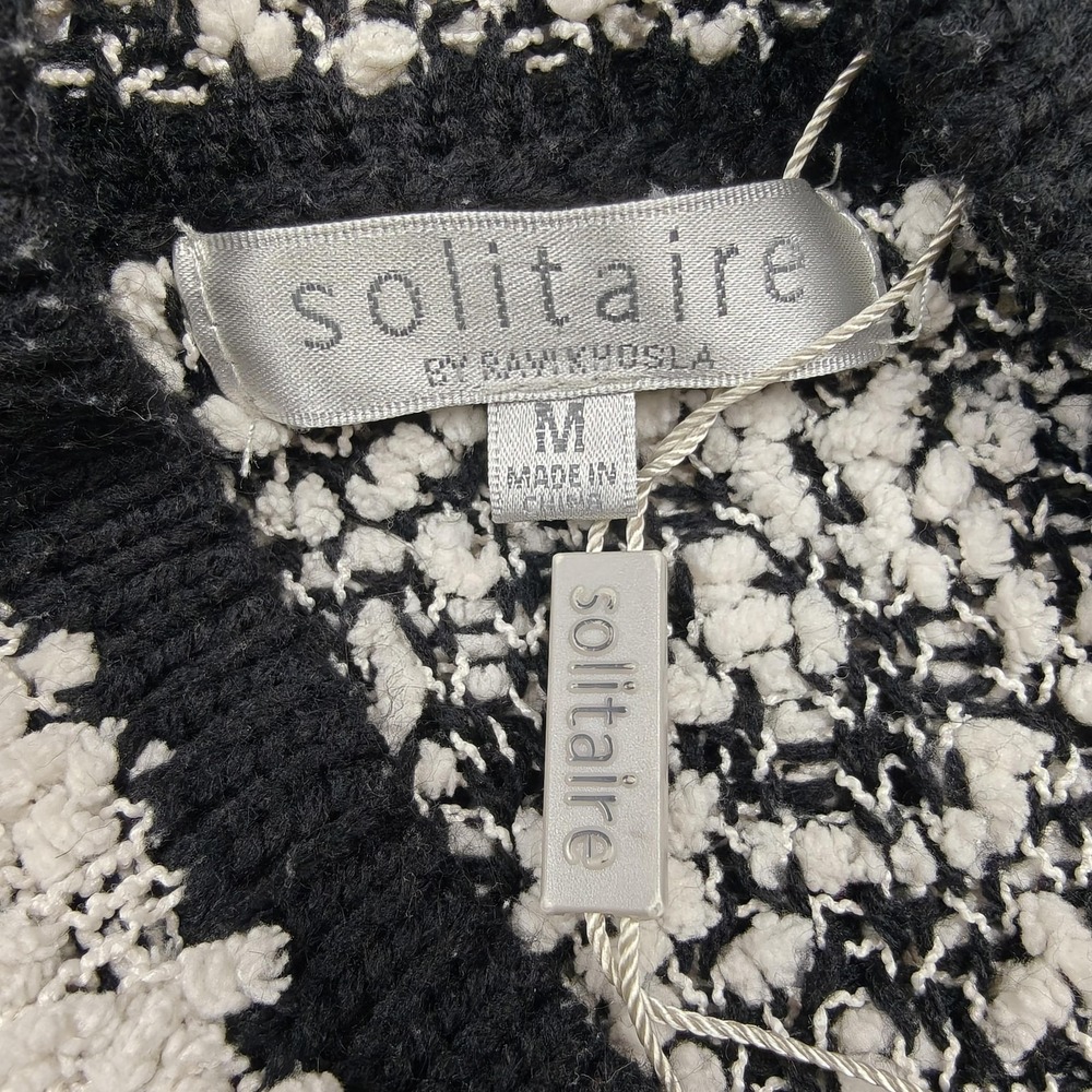 Solitaire Sweater Womens‎ Medium Black Fair Isle Mock Neck Chunky Knit Pullover - Picture 2 of 8